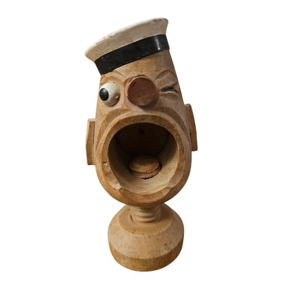 Vintage Hand Painted Carved Wood Winking Sailor Hand Screw Nutcracker (gg239) - Picture 2 of 5